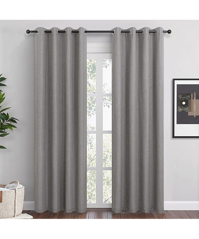 Taupe Linen Blackout Curtains 90 Inch Length 2 Panels Set for Bedroom Living Room Grommet 100% Black Out Linen Drapes Room Darkening Window Curtains 90 Inches Long Tan Brown