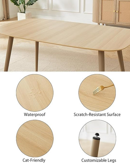 55'' Scratch Resistant Modern Wood Dining Table for 4 with Leather U-Shaped Chairs - Kitchen Dining Room Furniture (Easy to Assemble, Pet Friendly Surface, White Chair