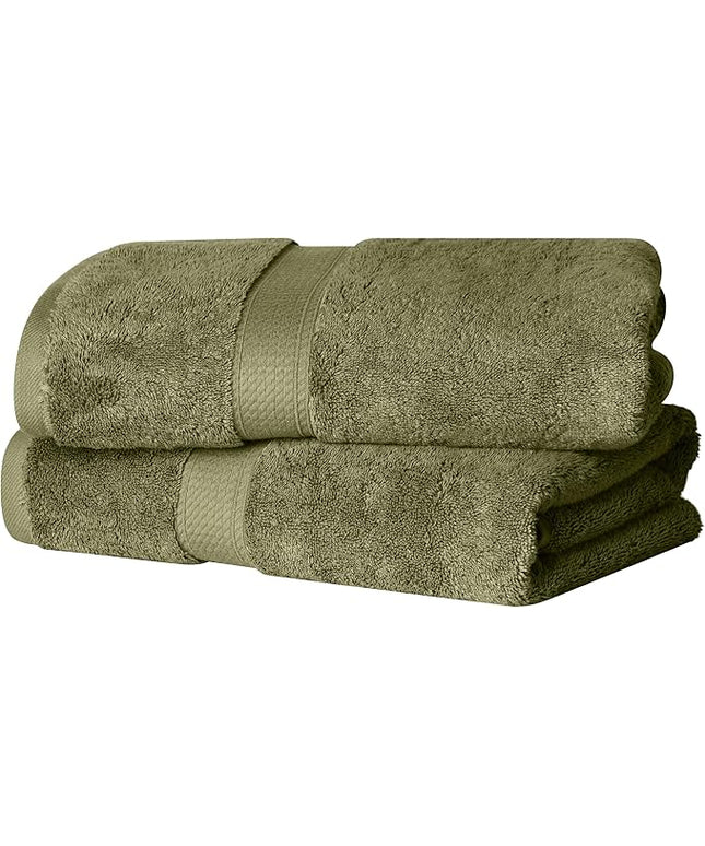 Superior Egyptian Cotton Pile Bath Towel Set of 2, Ultra Soft Luxury Towels, Thick Plush Essentials, Absorbent Heavyweight, Guest Bath, Hotel, Spa, Home Bathroom, Shower Basics, Forest Green