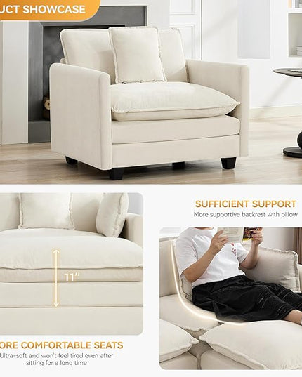 41'' Modern Chenille Oversized Chair, Upholstered Accent Living Room Chair with Extra Thicked Deep Seat, Single Lounge Chair for Bedroom, Small Apartment, Beige