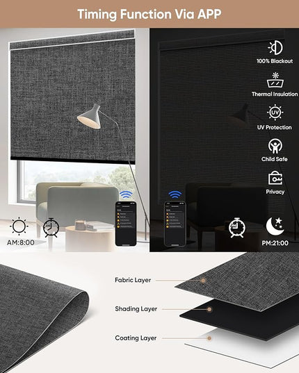Kincmo Motorized Blinds with Remote,100% Blackout Motorized Roller Shades Work with Apple Homekit,Alexa,Google, Custom Electric Blinds with App,Voice Control (Dual Sided Black)