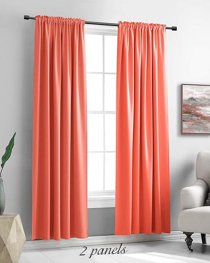 DONREN 90 Inch Length Blackout Curtains Rod Pocket Curtain Panels - Thermal Insulated Curtains for Living Room (52 W x 90 Inches Long,Coral,2 Panels)