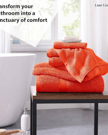 LANE LINEN 100% Cotton Luxury Bathroom Towel Set - 6 Pcs - Ring Spun, Quick Dry, Very Soft & Absorbent - 2 Bath, 2 Washcloths, 2 Hand Towels - Remains Fluffy Even After Multiple Washes - Tiger Lily
