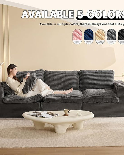106.3” Sectional Couches for Living Room, Cloud Couch, Modular Sectional Sofa, Convertible Sofas Bed, Deep Seat Sofa, Corduroy, Gray