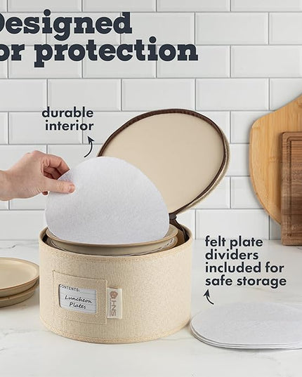 Hard Shell China Storage Containers 5-Piece Set Moving Boxes for Dinnerware, Glasses, Plates, Mugs and Saucers Sturdy Dish Organizer with Dividers for Seasonal Storage - Service for 12 - Beige
