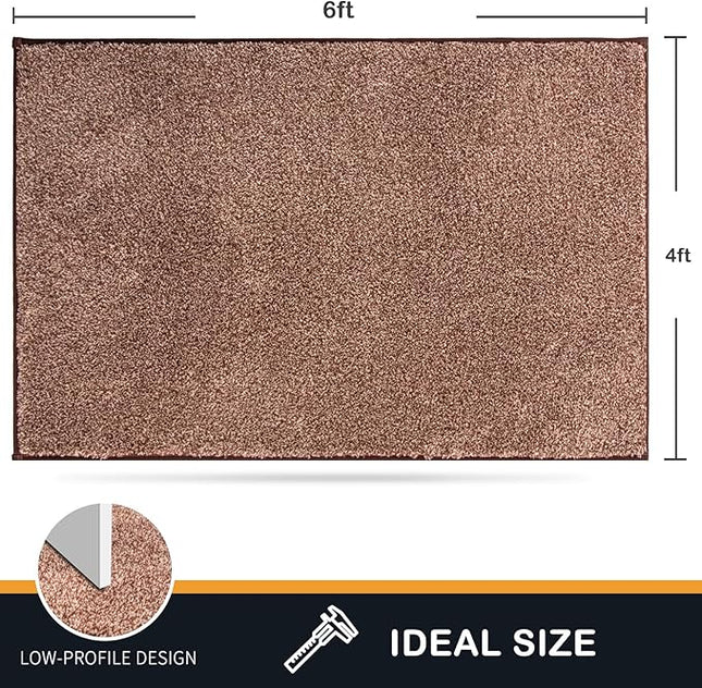 PURRUGS Easy Care Area Rug 4ft x 6ft, Non-Slip Machine Washable Entryway Rug, Dog Door Mat, Stain Resistant Accent Rug for Hallway, Living Room, Bedroom and Mudroom, Brown-Light Cream