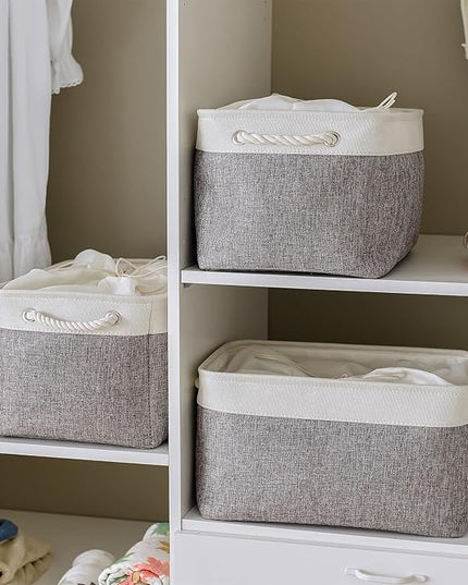 TheWarmHome Storage Baskets for Organizing, X Large - 3 Pack 17.7L×13.8W×9.8H in Foldable Storage Bins for Shelves, Fabric Storage Box for Closet Nursery Toy Gift (White & Grey)