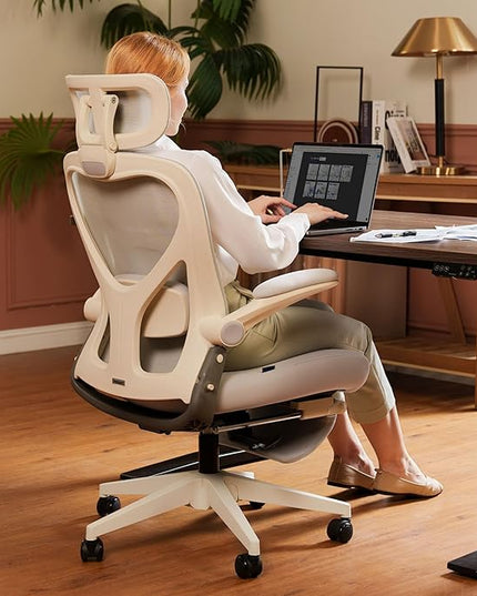 FLEXISPOT Foldex Ergonomic Office Chair, Folding Chair for Small Spaces with Lumbar Support, Flip-up Armrests, 3D Headrest, Desk Chairs with Footrest for Work,Video Game (Foam Seat, Grey)