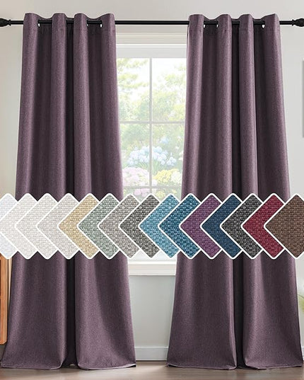 H.VERSAILTEX Linen Blackout Curtain 108 Inches Long for Bedroom/Living Room Thermal Insulated Grommet Linen Look Curtain Drapes Primitive Textured Burlap Effect Window Drapes 1 Panel - Heather Mauve