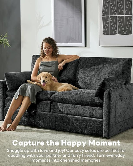 Tbfit Modern Loveseat Couch, 68" Cloud Sofa Spring Seat Cushion, Comfy 2-Seater Love Seat with Pillows, Chenille Removable Cover, Soft Upholstered Living Room Furniture Home Apartment, Dark Gray
