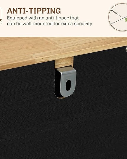 HOMCOM Sideboard with Solid Wood Countertop, Modern Kitchen Storage Cabinet, Coffee Bar Cabinet with 3 Drawers, Doors and Adjustable Shelf, Distressed Black