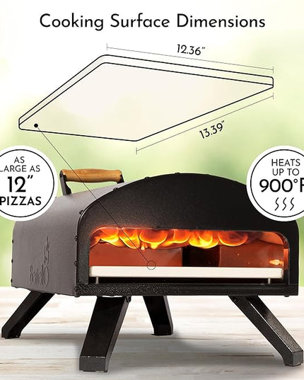Bertello SimulFIRE Outdoor Pizza Oven Bundle - Wood Fire Portable 12 inch Brick Oven with Gas Burner, Peel, Wood Tray, Cover, & Thermometer - Portable Pizza Maker - As Seen on SHARK TANK