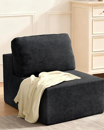 30" Modular Upholstered Foam Couch, Upholstered Floor Sofa Couch with Pillow, Bean Bag Chair for Bedroom Living Room, No Assembly Required (Corduroy Fabric, Black)