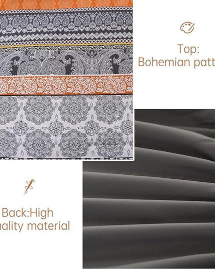 Cottolester Boho Comforter Set Queen Size,8 Pieces Orange Bohemian Striped Bed in a Bag,Paisley Soft Microfiber Bedding Comforter Set