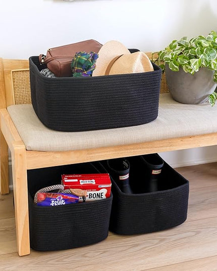 NaturalCozy Storage Baskets 16.8”x13”x7.6” Cotton Rope Woven Baskets for Organizing 3-Pack | Toy Storage Bins | Basket for Shelves, Laundry, Blanket, Clothes, Closet, Kitchen, Bathroom, Gifts