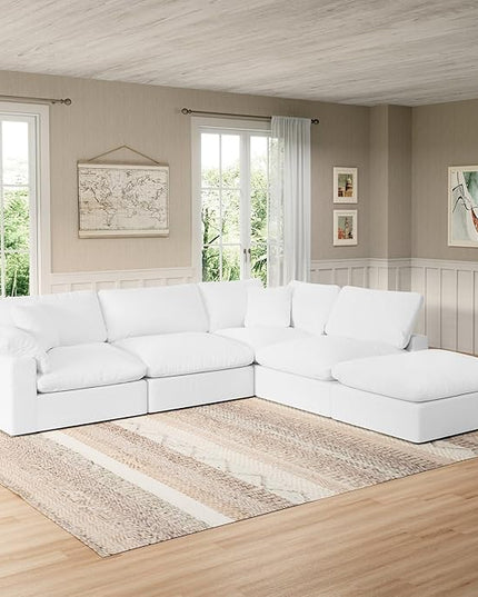 Modular Sectional Sofa Cloud Couch,Down Filled Comfy Cloud Modern Sofa,White Linen Oversized Couch Cushion Covers Removable for Living Room(3 Seater)