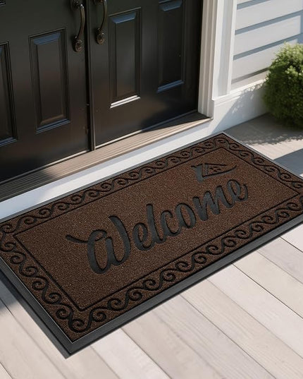 Yimobra Welcome Mat, Heavy Duty Sturdy Door Mats for Home Entrance Outdoor Indoor, Front Doormat for Outside Patio Floor Entry Porch Garage Office, Waterproof, Low Profile, 47 x 24, Coffee