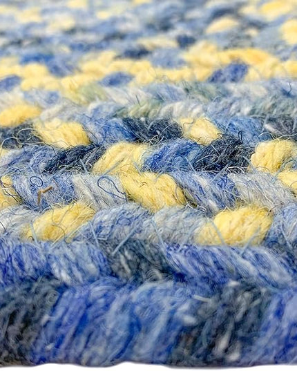 Capel American Heritage Blue Yellow 2' 0" X 6' 0" Runner Concentric Rectangle Braided Rug