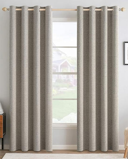 MIULEE Linen Texture Curtains for Bedroom Solid 100% Blackout Thermal Insulated Linen Curtains Grommet Room Darkening Drapes for Living Room Nursery 52x108 Inch (2 Panels)