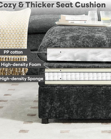 Tbfit Single Sofa Ottoman, Modern Comfy Cloud Sofa, Spring Seat Cushions, Chenille, Dark Gray