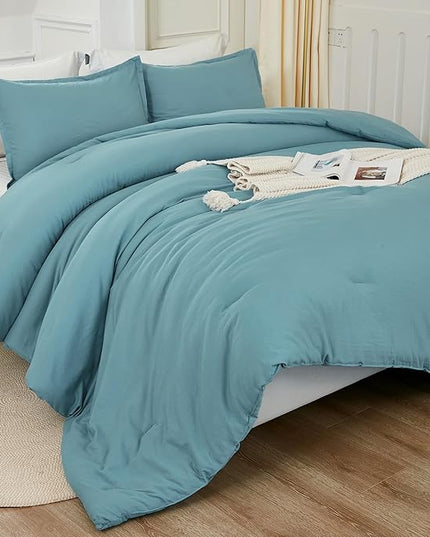 Litanika Oversized King Comforters Grayish Teal Super King Size, 3 Pieces Lightweight Solid Bedding Comforter Set, All Season Fluffy Bed Set (120x120In Comforter & 2 Pillowcases)