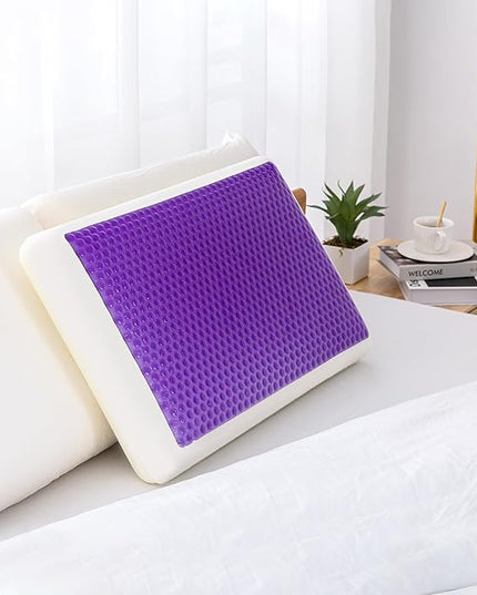 EGOHOME Cooling Gel Memory Foam Pillow - Reversible Cooling Cover, Neck Support for Side, Back and Stomach Sleepers, Removable & Machine Washable, All-Season Comfort, Standard Size, Purple