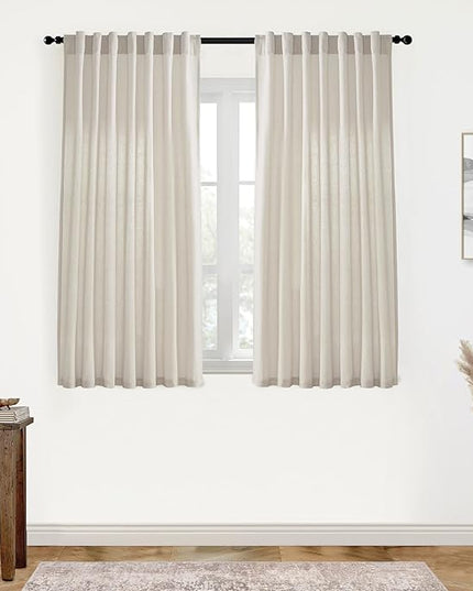 XTMYI Back Tab/Hook Belt Linen Cotton Sheer Curtains for Bedroom 2 Panels,45 Inch Length,Oatmeal Beige