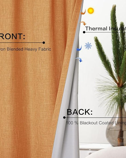 YZ HOME Gold Pinch Pleated 100% Blackout Curtains 95 Inches Long Linen Room Darkening Window Curtains for Living Dining Room Bedroom Thermal Insulated Pinch Pleat Double Layer Drapes with Hooks
