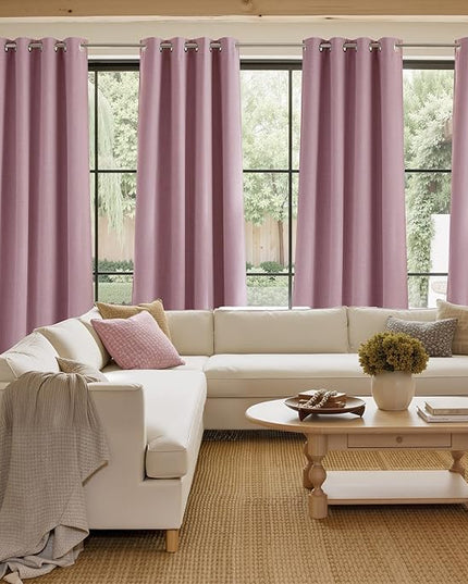 NICETOWN Faux Linen Pink Blackout Curtains 84 inches Long for Living Room - Privacy Panels for Bedroom, Modern Farmhouse Style Easy Care Grommet Top, 2 Panels, W52 by L84