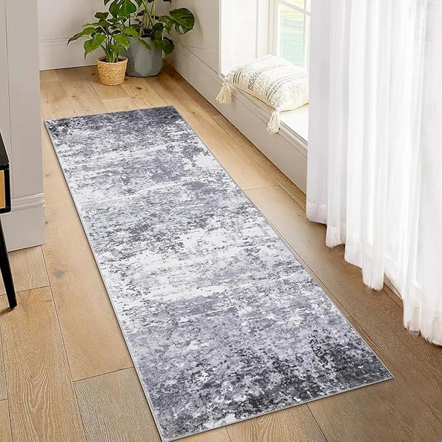 Modern Abstract Runner Rug 2x10 Washable Non Slip Stain Resistant Rug for Bedroom Living Room Non Shedding Low Pile Indoor Floor Cover,Light Grey