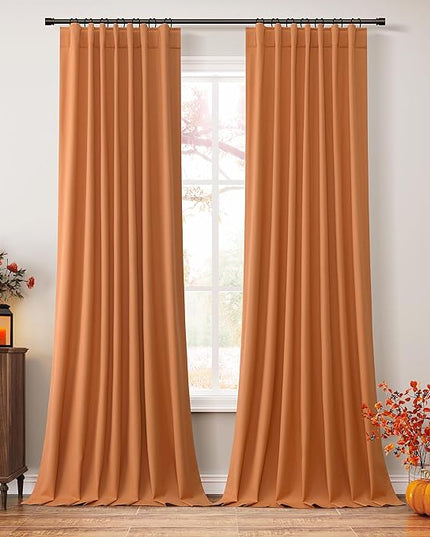 Guken Orange Blackout Curtains 102 Inch Length 2 Panels Set for Living Room Bedroom Back Tab Thermal Insulated 100% Black Out Linen Drapes Room Darkening Window Curtains 102 Inches Long