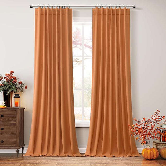 Guken Orange Blackout Curtains 102 Inch Length 2 Panels Set for Living Room Bedroom Back Tab Thermal Insulated 100% Black Out Linen Drapes Room Darkening Window Curtains 102 Inches Long