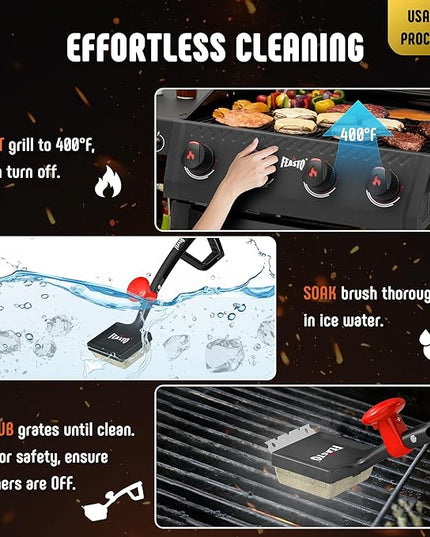 Grill Brush for Outdoor Grill & BBQ Grill Brush, 6-in-1 Bristle-Free with Interwoven-Tech & Thermal-Sensitive Sponge, Stainless Steel Scraper, 360° Rotating Knob, Bottle Opener & Grates Hook