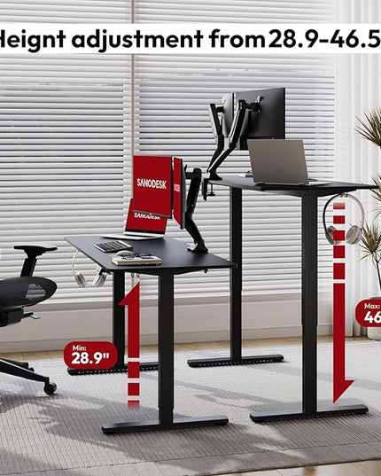 SANODESK Electric Standing Desk 48x24 Inch Height Adjustable Stand Up Desk Home Office Computer Workstation Sit Stand Home Office with Splice Board (Black Frame + Black Top)