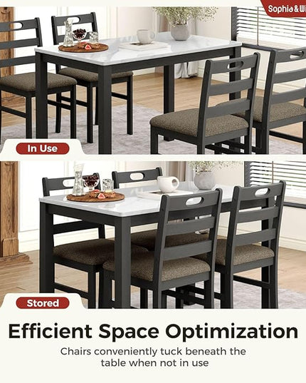 Sophia & William 5 Piece Dining Table Set for 4, Faux Marble Kitchen Table and Chairs Set, Solid Wood Farmhouse Dinner Table Set,Venatino White Marble & Black