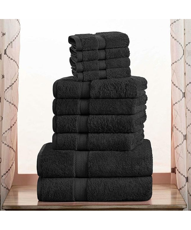 Superior Egyptian Cotton Pile 10 Piece Towel Set, Includes 2 Bath, 4 Hand, 4 Face Towels/Washcloths, Ultra Soft Luxury Towels, Thick Plush Essentials, Guest Bath, Spa, Hotel Bathroom, Black