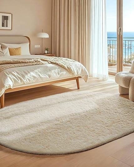 Ophanie 4x6 Oval Ivory Rugs for Bedroom Living Room, Fluffy Fuzzy Furry Carpet, Plush Soft Shaggy Bedside Indoor Floor Area Rug for Kids Girls Boys Baby Teen Dorm Nursery Home Decor Aesthetic