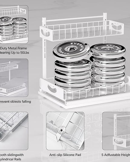 Under Sink Organizer with Pull-Out Drawers,Kitchen Sink Organizer,2 Tier Bathroom Organizers And Storage,Bathroom Accessories Set,White 2 Pack