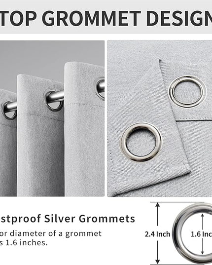 Easy-Going Linen Look Blackout Curtain Grommet Window Curtain Drapes for Bedroom, Living Room Thermal Insulated Room Darkening (2 Panels, 42x84 inch, Greyish White)