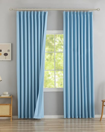 DONREN Light Blue Pinch Pleated Blackout Curtains with Hooks - 100 inch Length Room Darkening Thermal Insulated Window Curtain Panels for Living Room Bedroom 2 Panel 40" Wx100 L