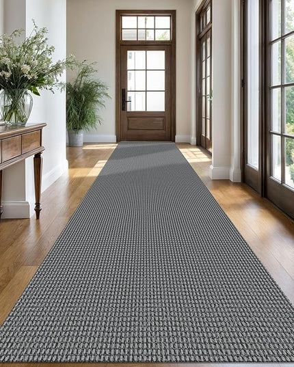 KOZYFLY Extra Long Runners for Hallways 3x16 ft Washable Kitchen Runner Non Slip Rubber Backed Hallway Rug Cotton Entryway Runner Rug Floor Carpet for Indoor Hall, Kitchen, Stair, Grey/Dark Grey