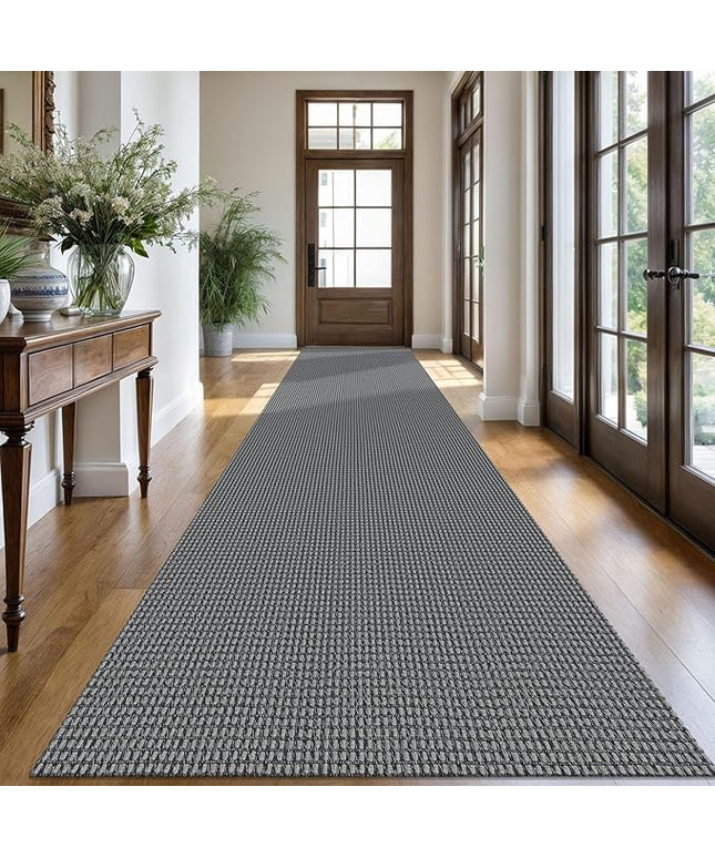 KOZYFLY Extra Long Runners for Hallways 3x16 ft Washable Kitchen Runner Non Slip Rubber Backed Hallway Rug Cotton Entryway Runner Rug Floor Carpet for Indoor Hall, Kitchen, Stair, Grey/Dark Grey
