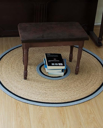 Handwoven Braided Rug, 3 Feet Round Reversible Area Rug, Pet-Friendly Durable Natural Fiber Carpet for Living Room, Dining Room, Bedroom