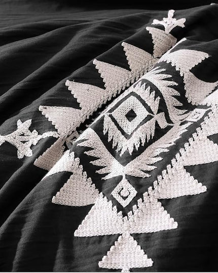 MaiRêve Embroidery Comforter Set, Boho Farmhouse Western Bedding Set, All Season Bed in A Bag Comforter Set with Sheets, Pillowcases & Shams, Black King 7 Pieces