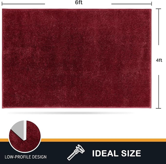 PURRUGS Easy Care Area Rug 4ft x 6ft, Non-Slip Machine Washable Entryway Rug, Dog Door Mat, Stain Resistant Accent Rug for Hallway, Living Room, Bedroom and Mudroom, Burgundy Red