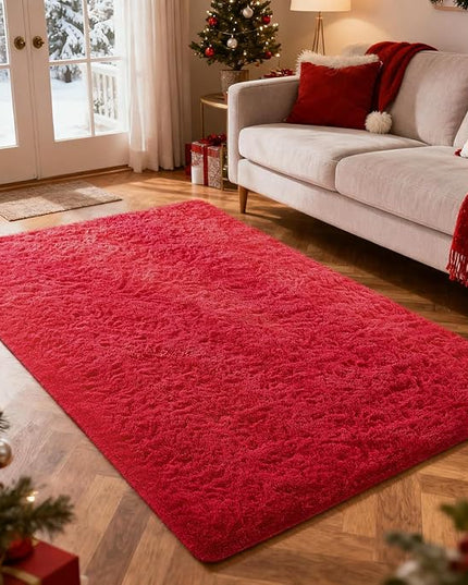 Ophanie Red Rugs for Bedroom Living Room, Fluffy Fuzzy Furry Carpet, Plush Soft Shaggy Bedside Indoor Floor 4x6 Area Rug for Kids Girls Boys Baby Teen Dorm Nursery Home Decor Aesthetic