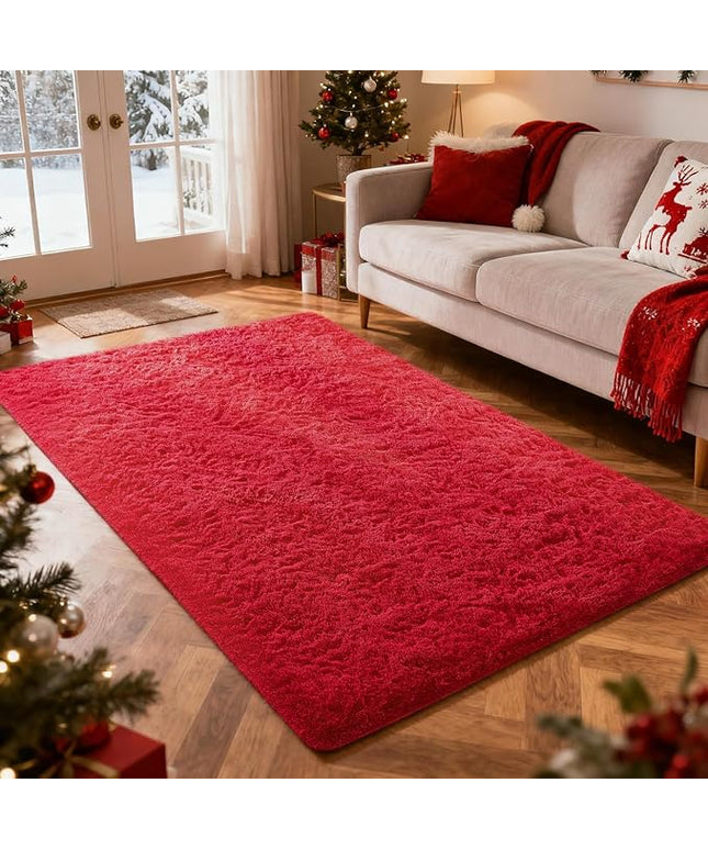 Ophanie Red Rugs for Bedroom Living Room, Fluffy Fuzzy Furry Carpet, Plush Soft Shaggy Bedside Indoor Floor 4x6 Area Rug for Kids Girls Boys Baby Teen Dorm Nursery Home Decor Aesthetic
