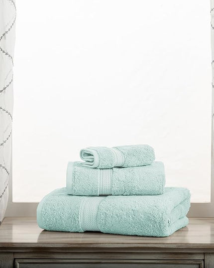 Superior Egyptian Cotton Pile 3 Piece Towel Set, Includes 1 Bath, 1 Hand, 1 Face Towel/Washcloth, Ultra Soft Luxury Towels, Thick Plush Essentials, Guest Bath, Spa, Hotel Bathroom, Sea Foam
