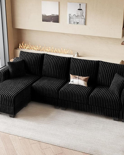 Belffin Sectional Couch with L-Shape Chaise L Shaped Couch with Ottoman Sectional Couches for Living Room Corduroy (Black, L Shaped)