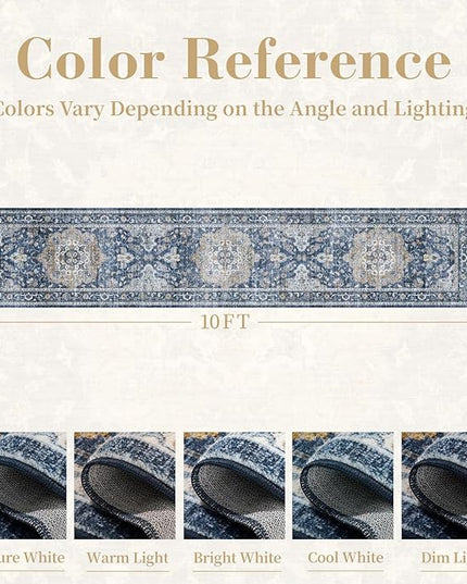 PADOOR-Vintage Runner Rug 2X10 Runners for Hallways-Soft Blue Washable Bedside Rugs for Bedroom-Non Slip Long Rug for Hallways Entryway Laundry Room Stair Kitchen Bathroom